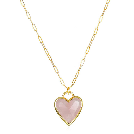 Rose Quartz Heart Necklace, Gold, Amelia Rose Jewelry