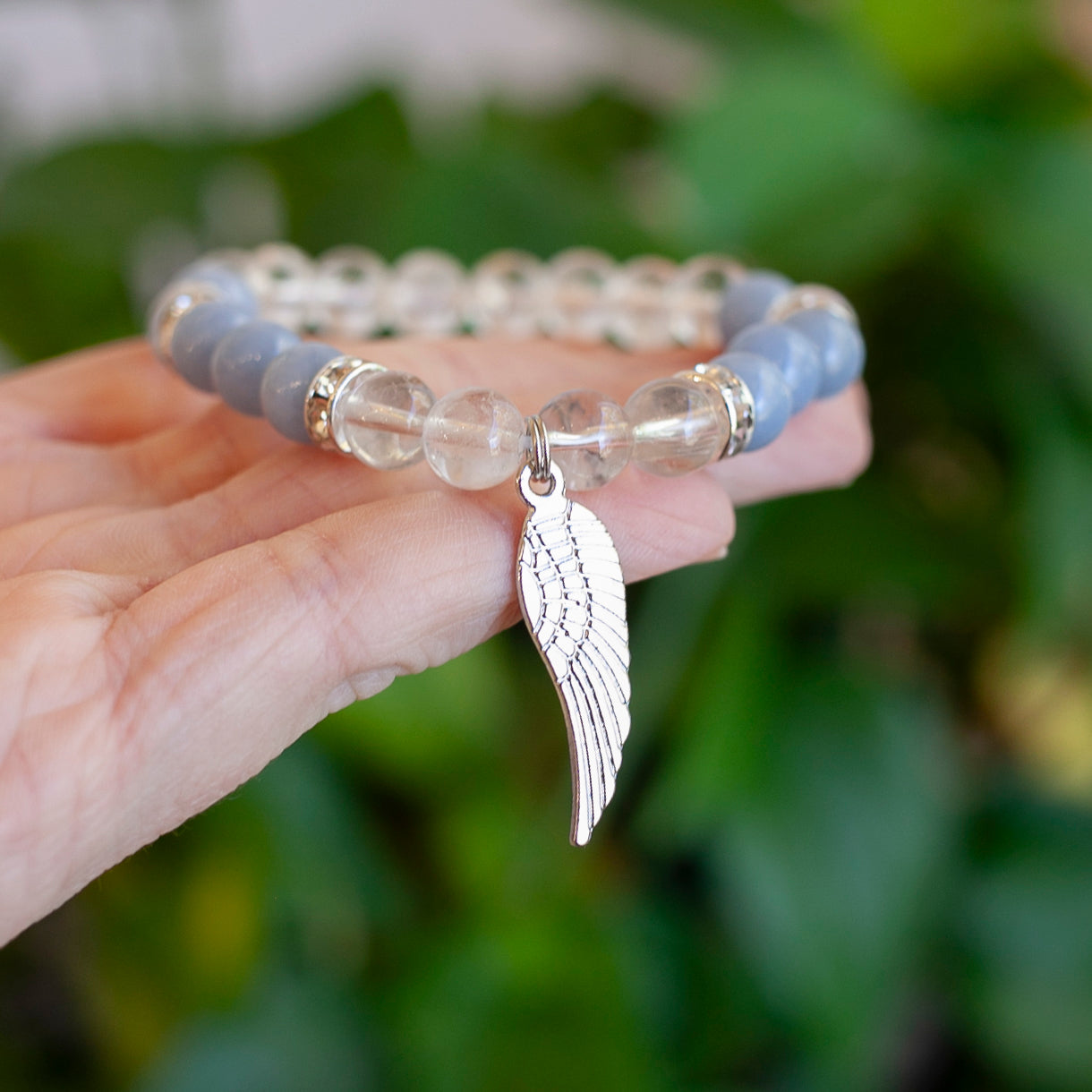 Angelite Bracelet with Angel Wing Charm