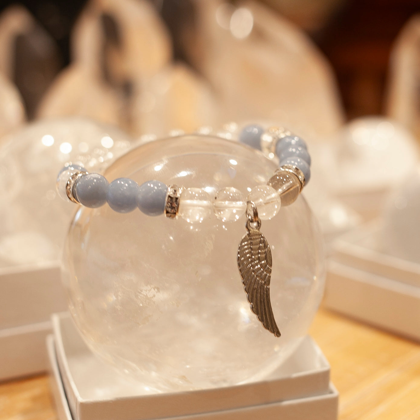 Angelite Bracelet with Angel Wing Charm