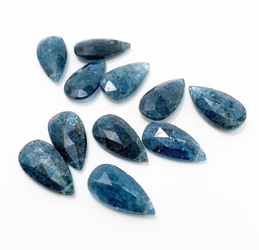 Teal Moss Kyanite Faceted Teardrop Necklace: 18 inches