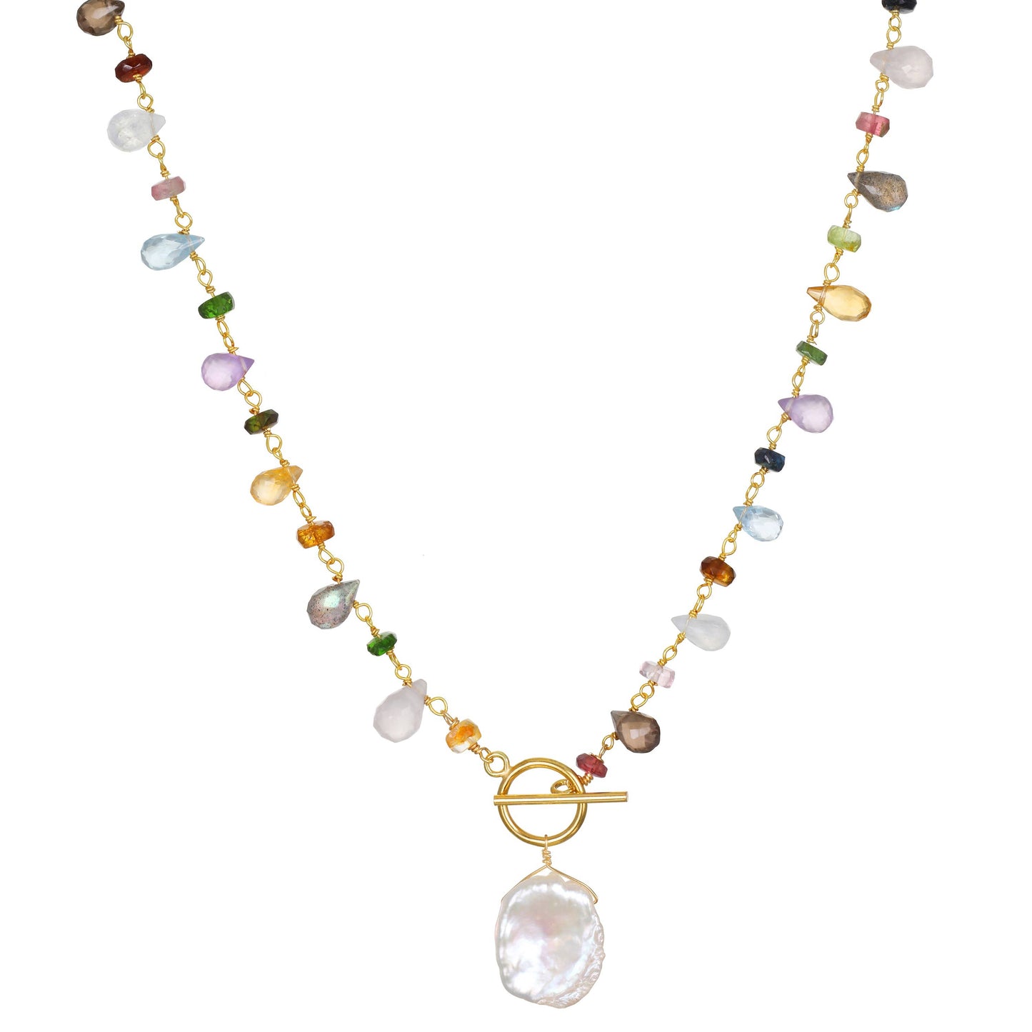 Wildflower Toggle Necklace-Keshi Pearl, Gold Vermeil, Amelia Rose Jewelry