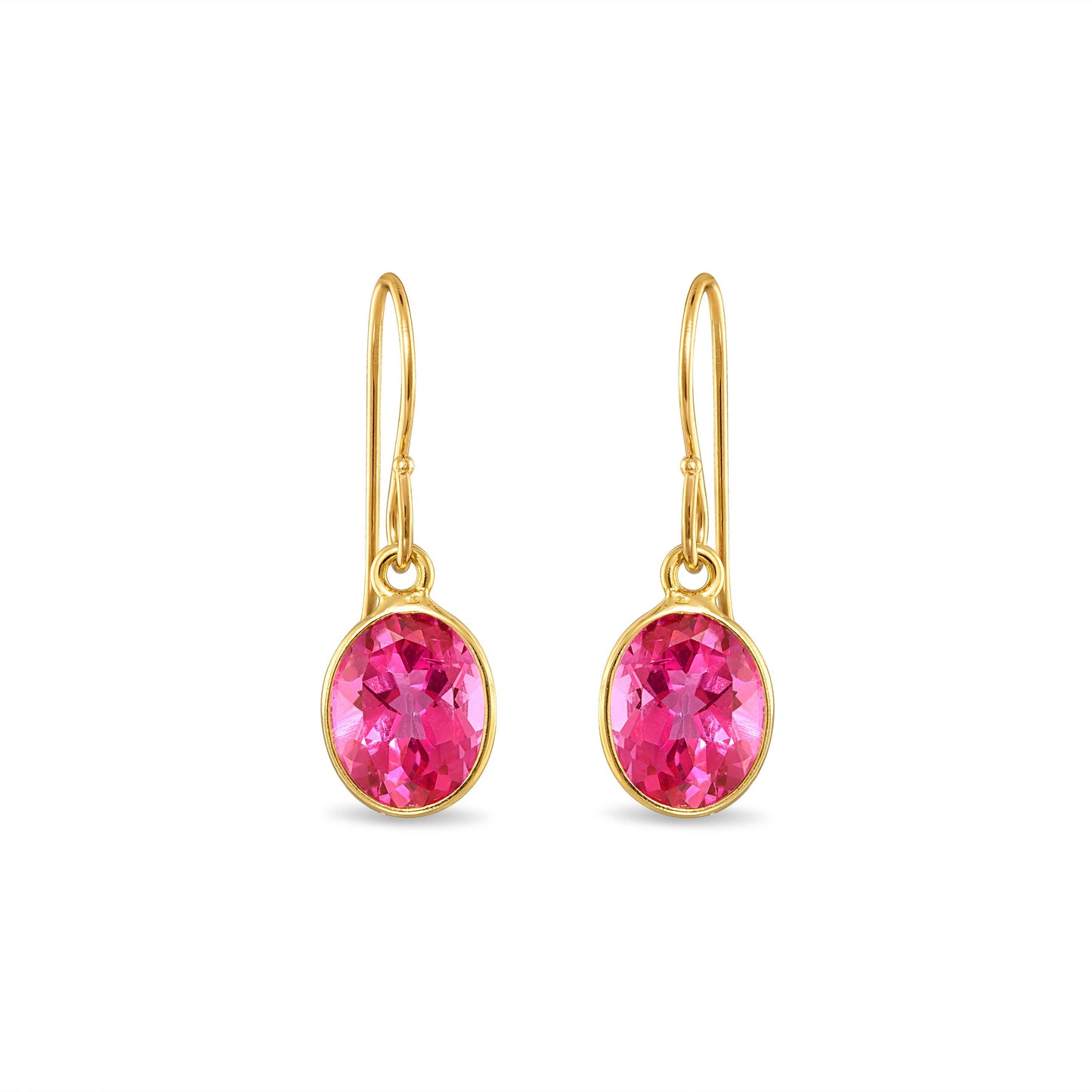Bezeled Oval Gemdrop Earrings, Pink Topaz, Gold, by Amelia Rose