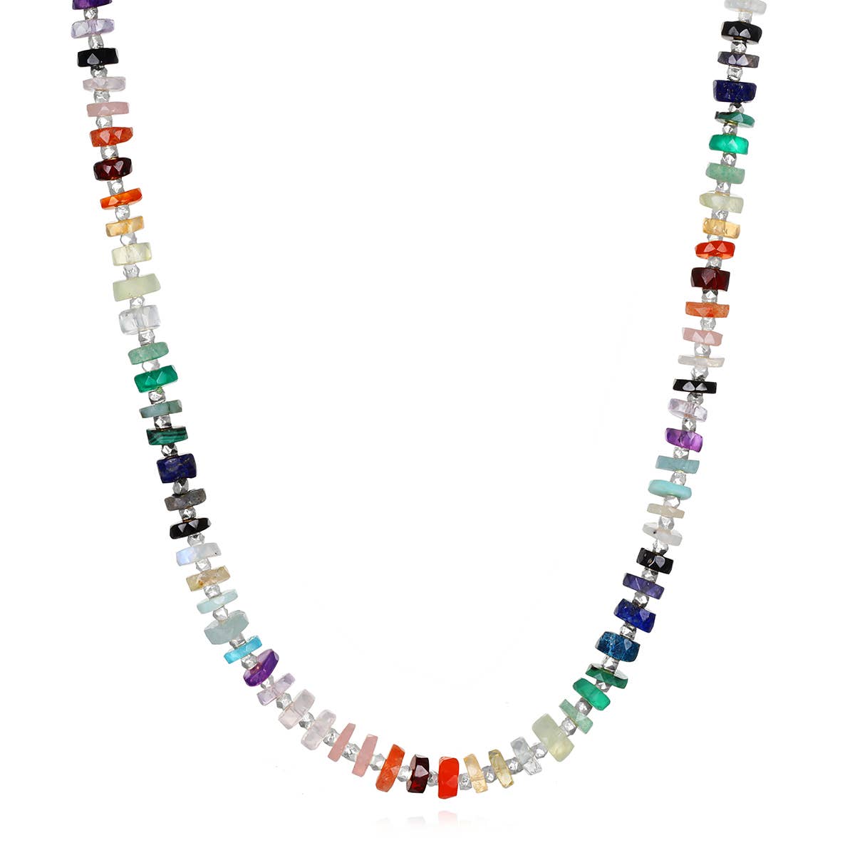 Rainbow Gemstone Heishi Necklace, Sterling Silver, Amelia Rose Jewelry