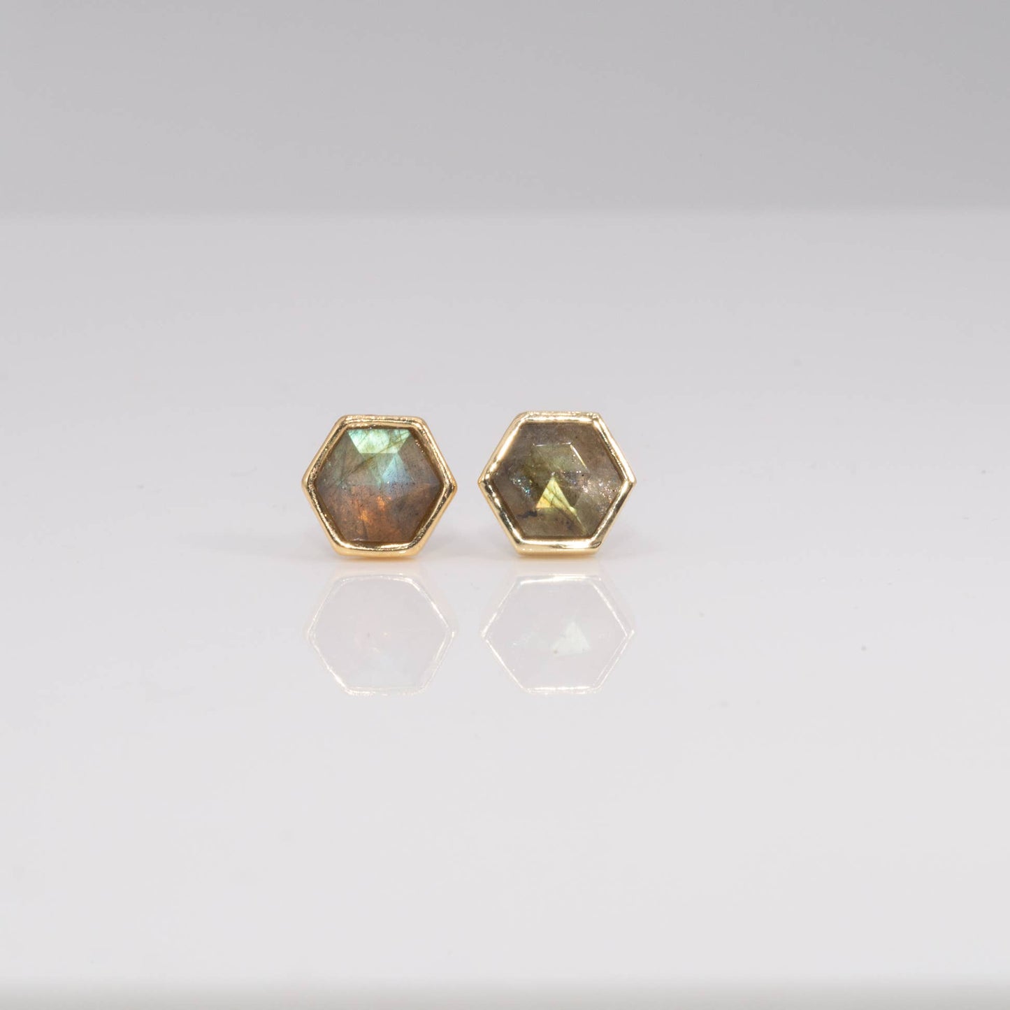 Labradorite Gem Cut Stud Earrings, Gold, Coming May 27th