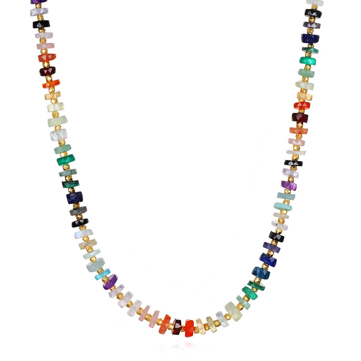 Rainbow Gemstone Heishi Necklace, Sterling Silver, Amelia Rose Jewelry