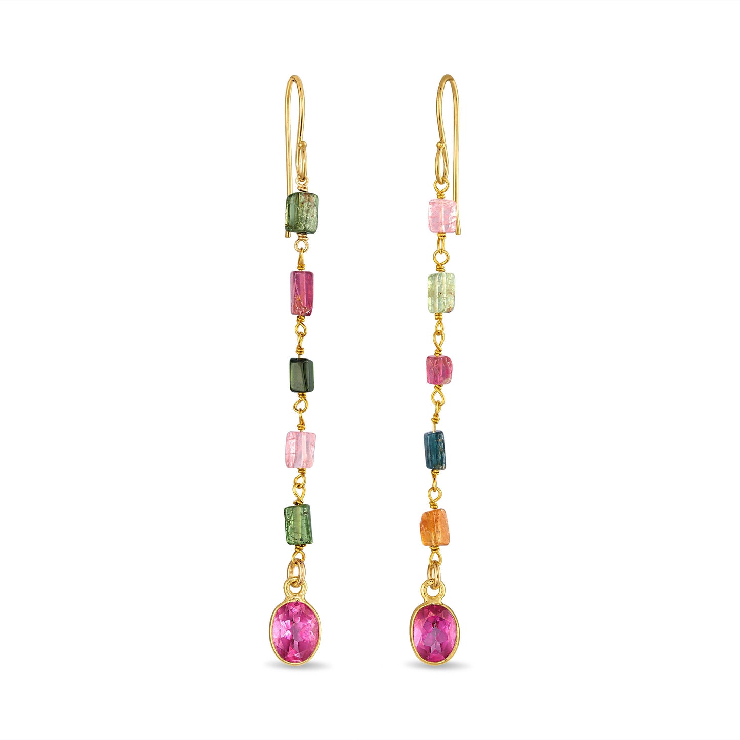 Gold Tourmaline & Pink Topaz Dangles, Amelia Rose Jewelry