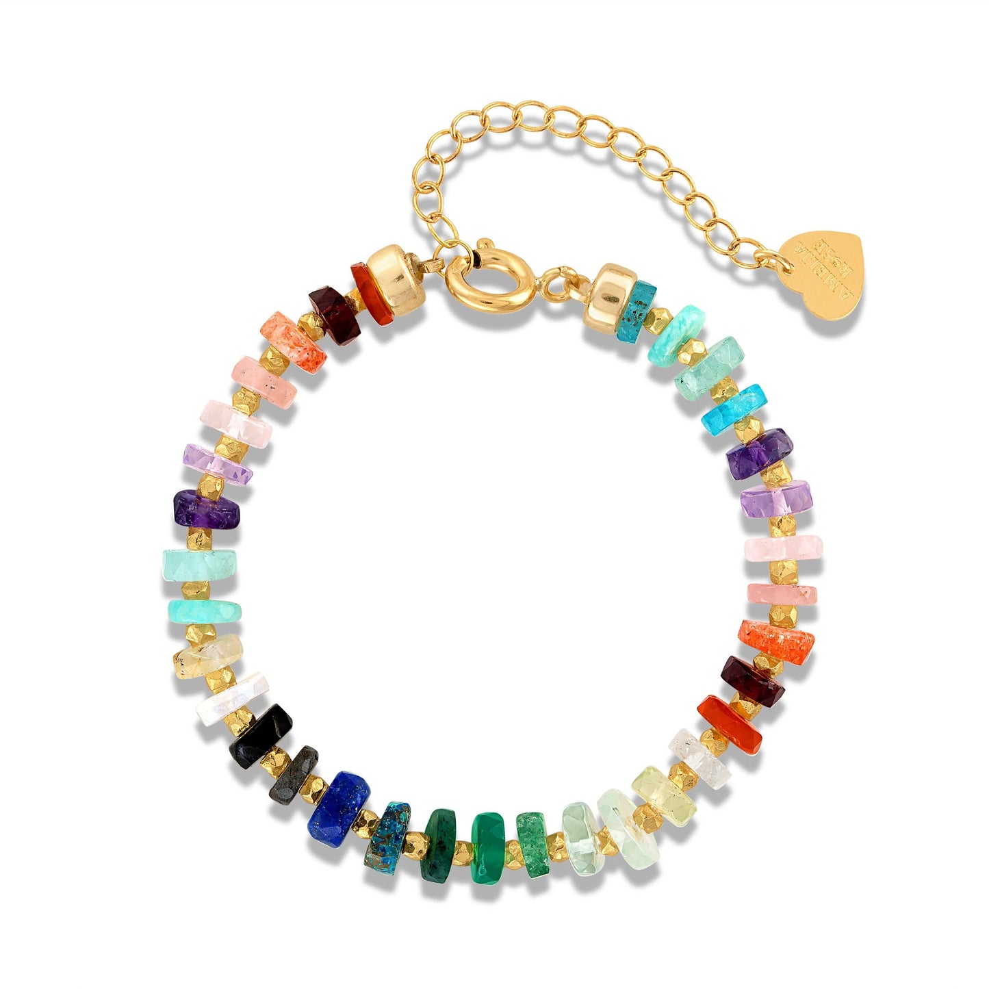 Rainbow Gemstone Heishi Bracelet, Sterling Silver, Amelia Rose Jewelry