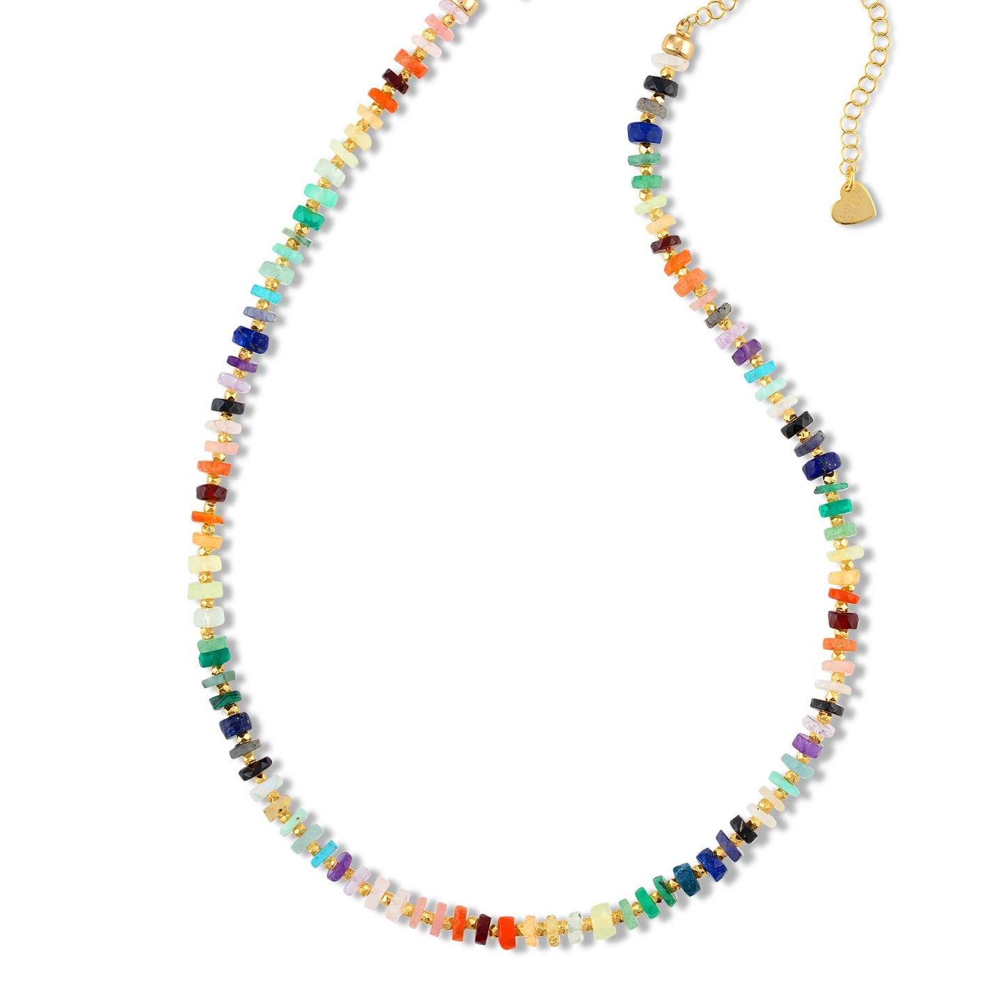 Rainbow Gemstone Heishi Necklace, Sterling Silver, Amelia Rose Jewelry