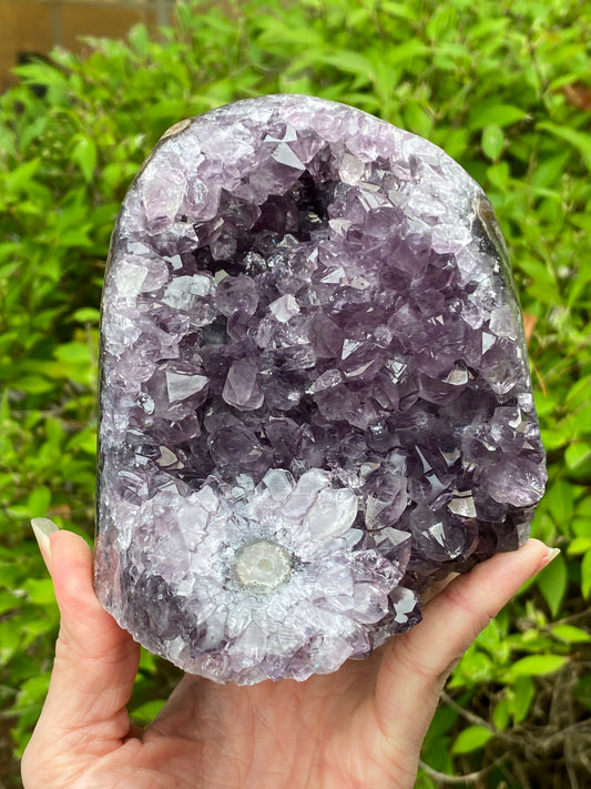 Amethyst Cutbase Geode with stalactite