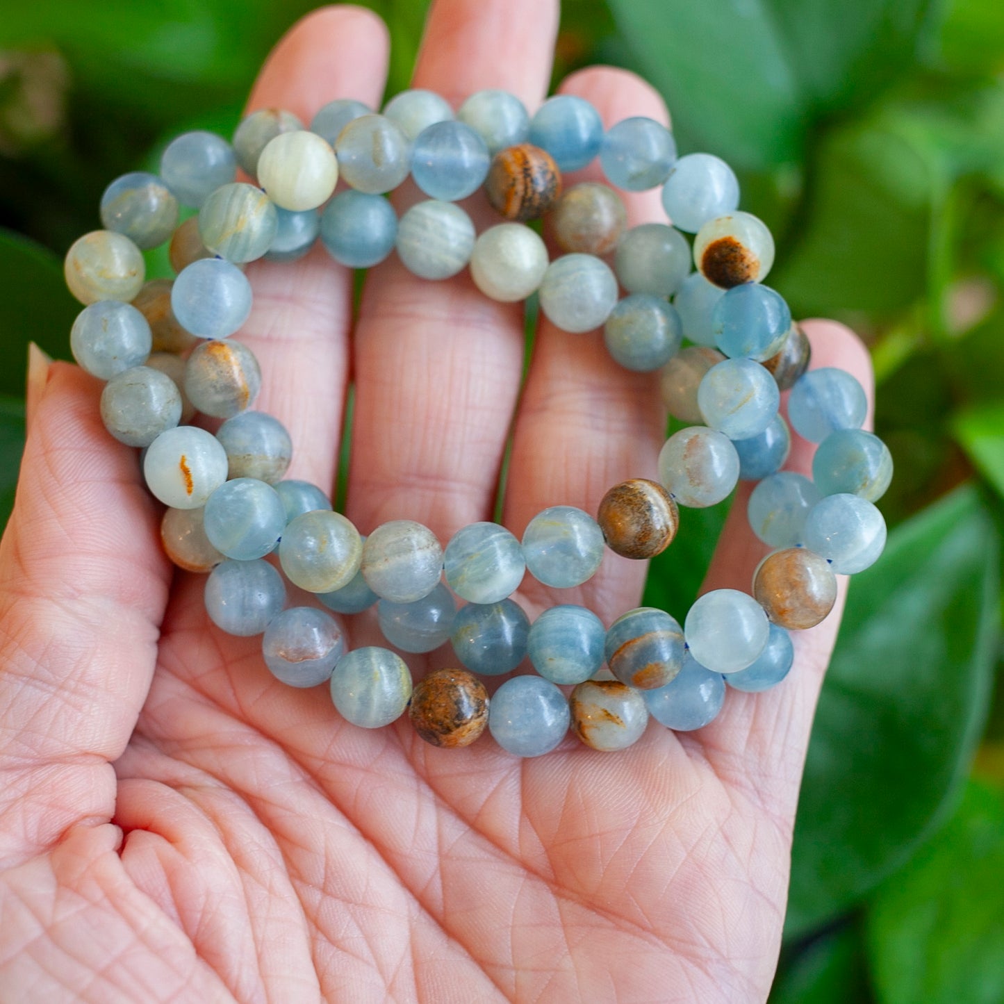 Aquatine Calcite Bracelet, Blue Calcite, Onyx