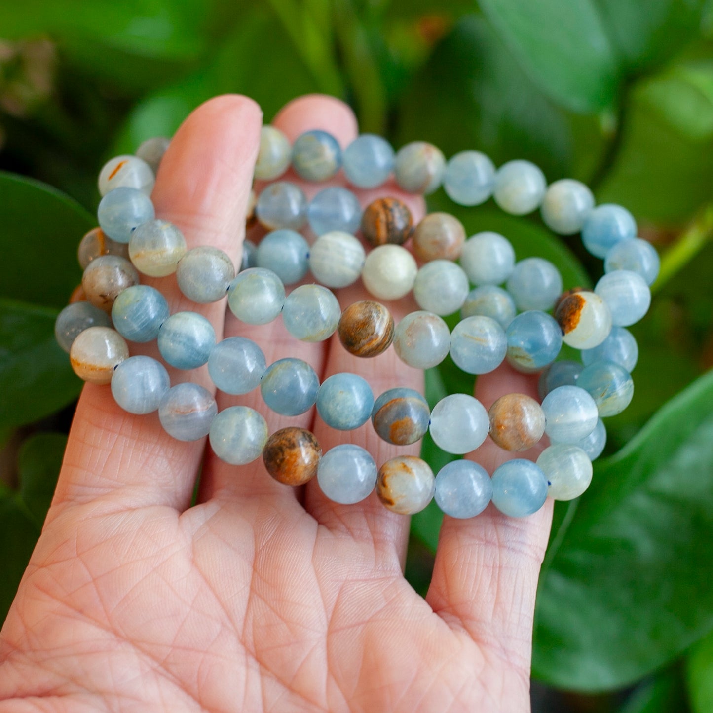 Aquatine Calcite Bracelet, Blue Calcite, Onyx