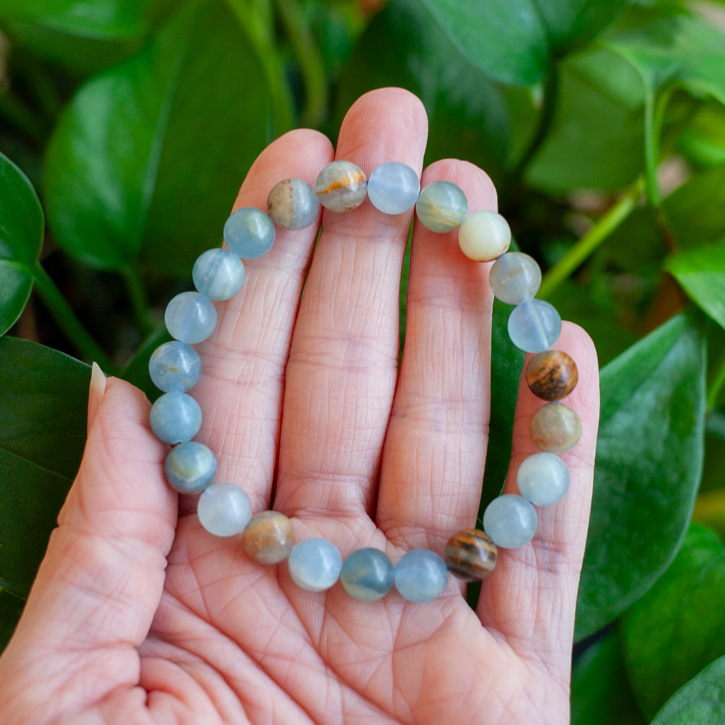 Aquatine Calcite Bracelet, Blue Calcite, Onyx