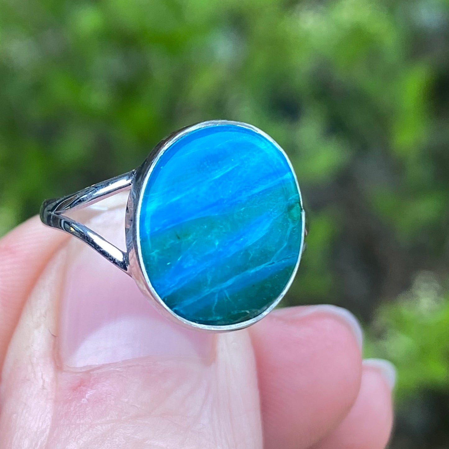 Peruvian Blue Opal Ring, Size 8, Sterling Silver