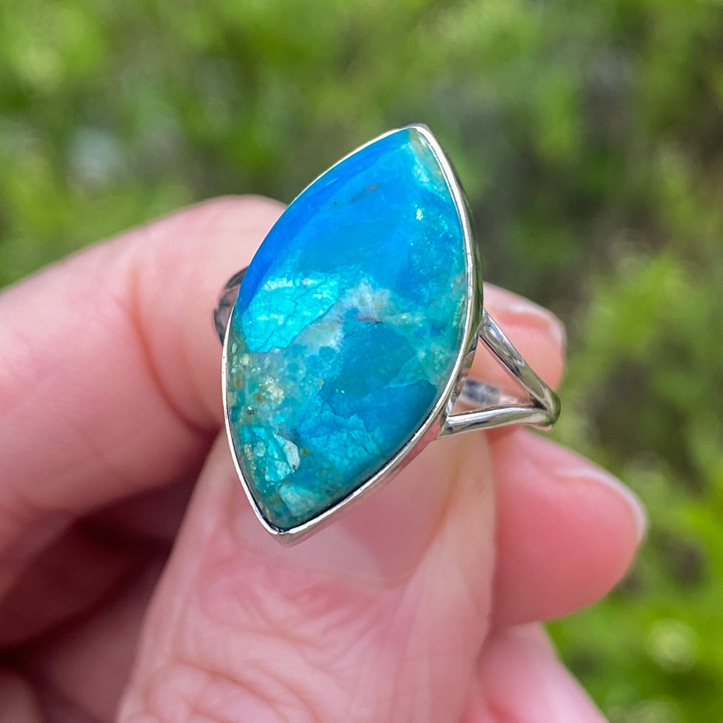 Peruvian Blue Opal Ring, Size 7, Sterling Silver