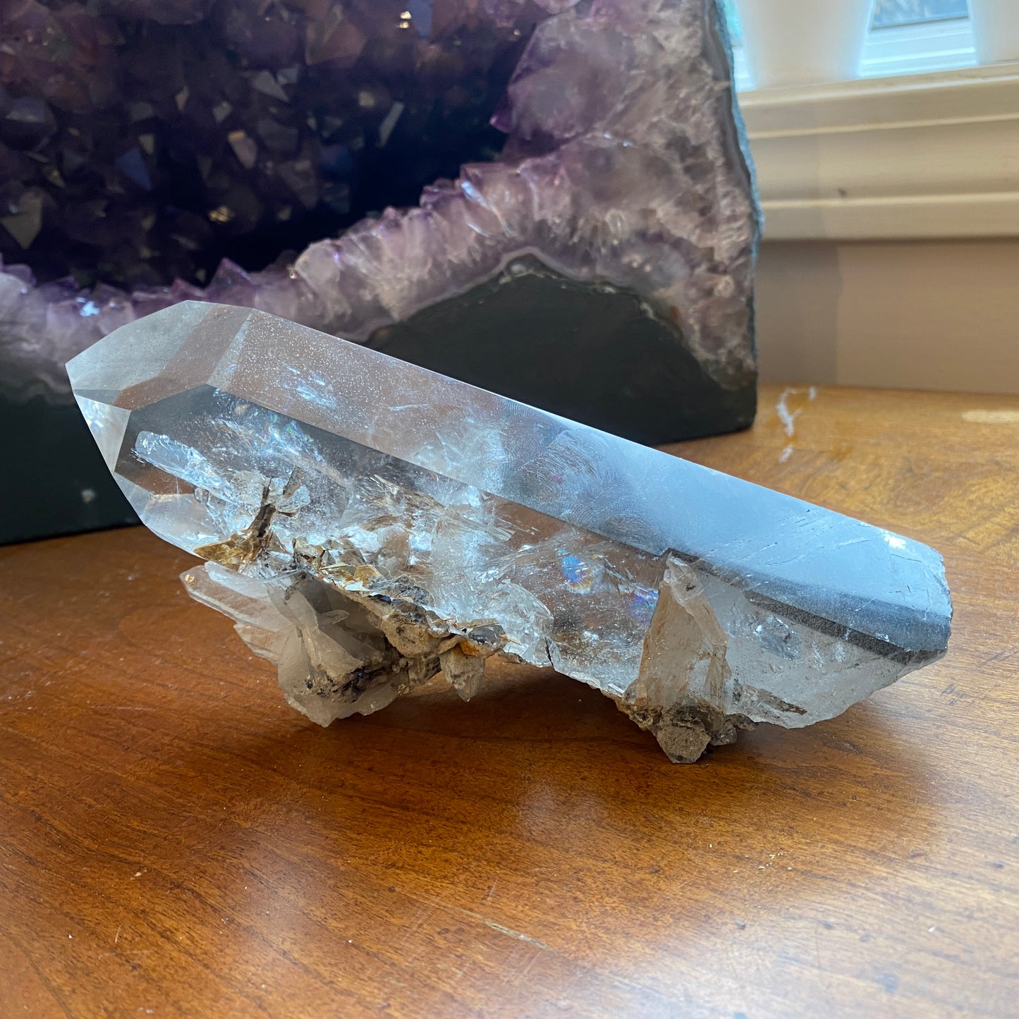 Unique Garden Quartz Point, Graphite and Chlorite