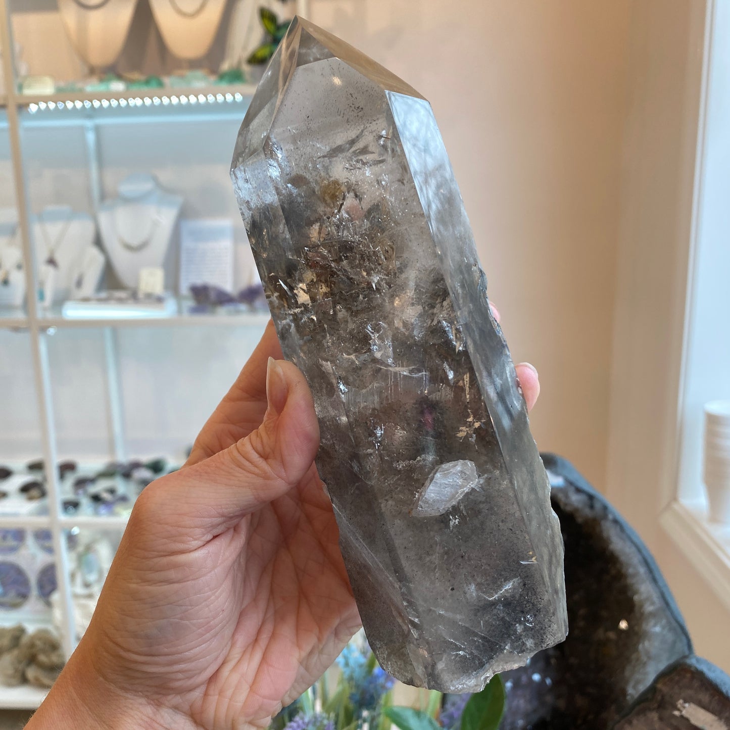 Unique Garden Quartz Point, Graphite and Chlorite