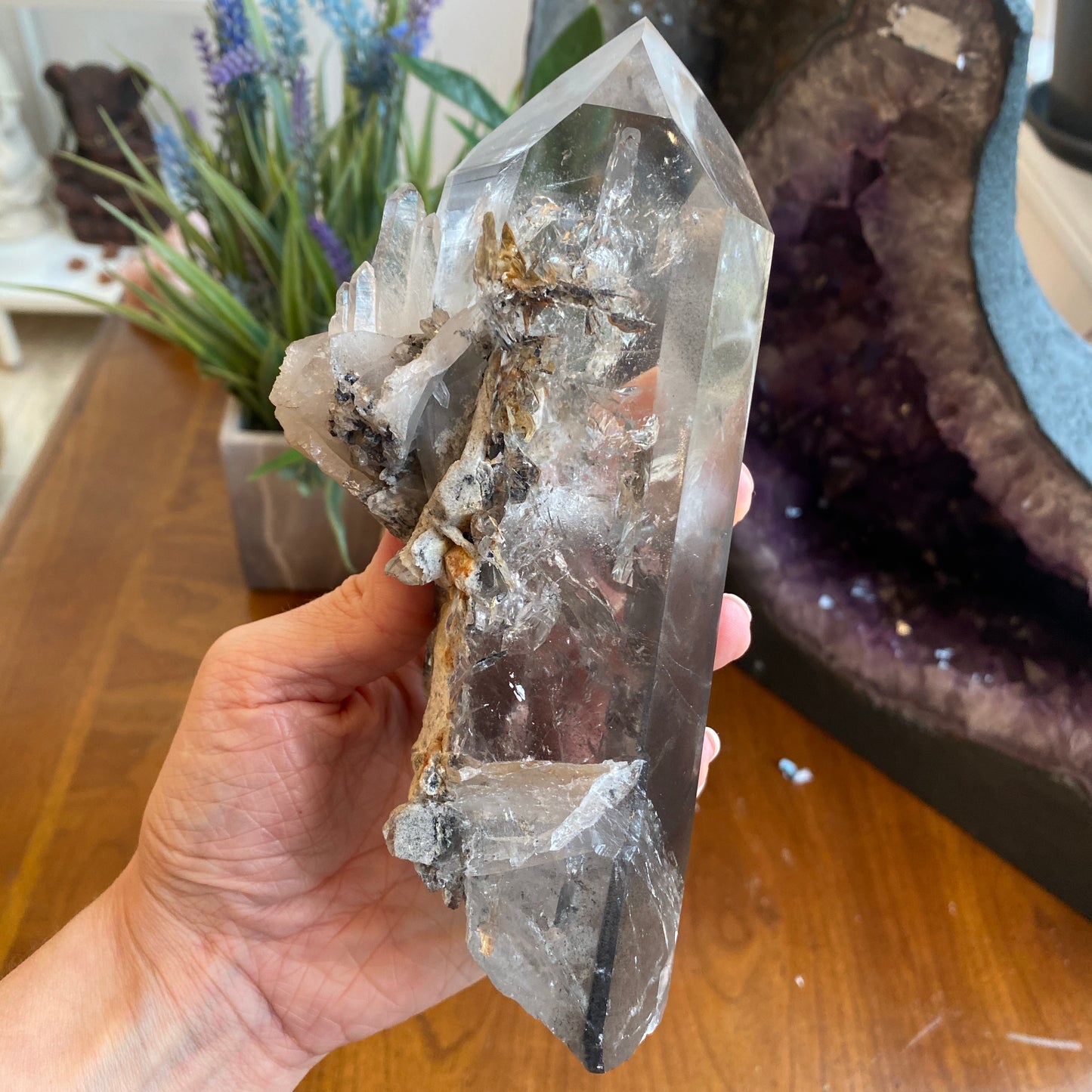Unique Garden Quartz Point, Graphite and Chlorite