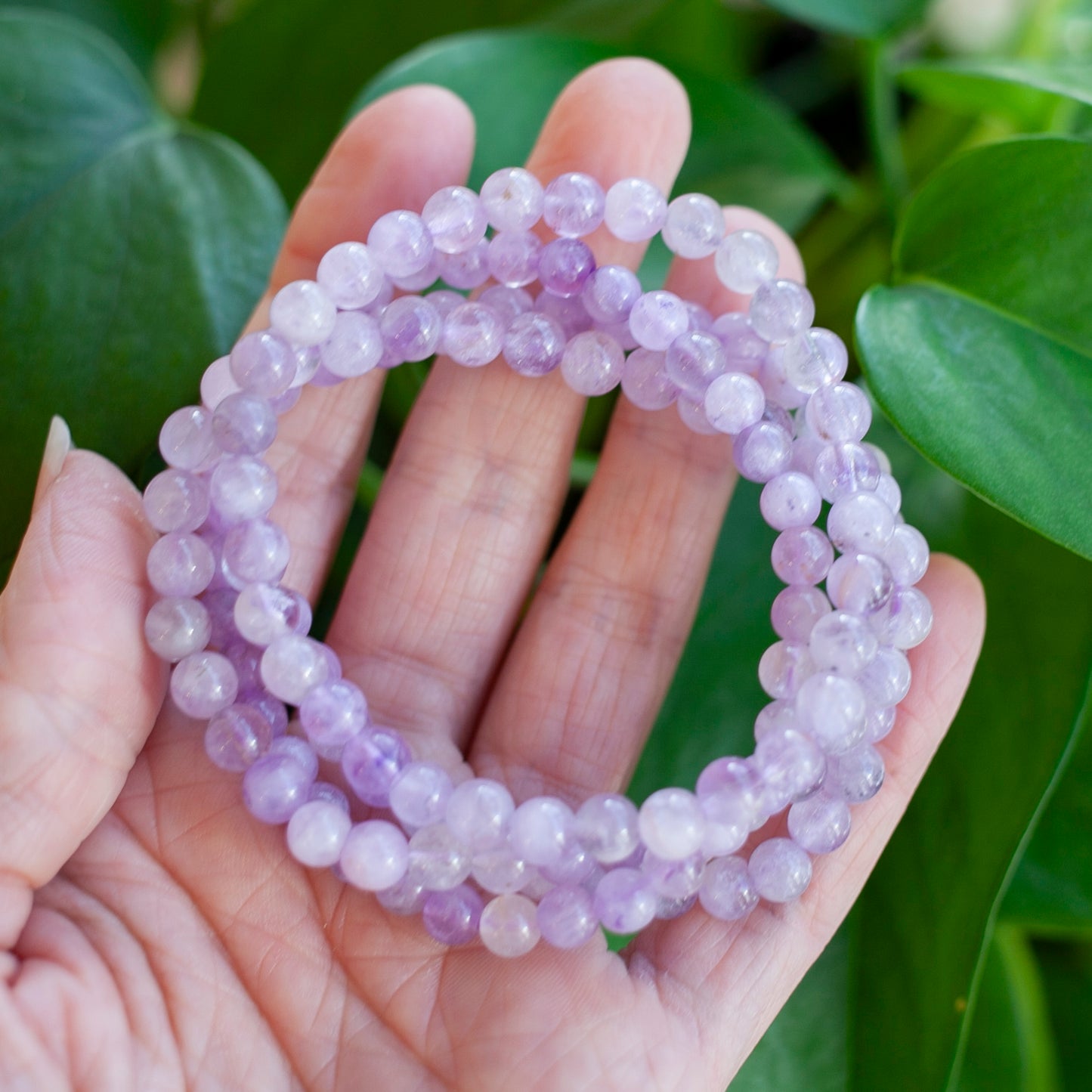 Lilac Amethyst Bead Bracelet, 6mm, Pastel Purple