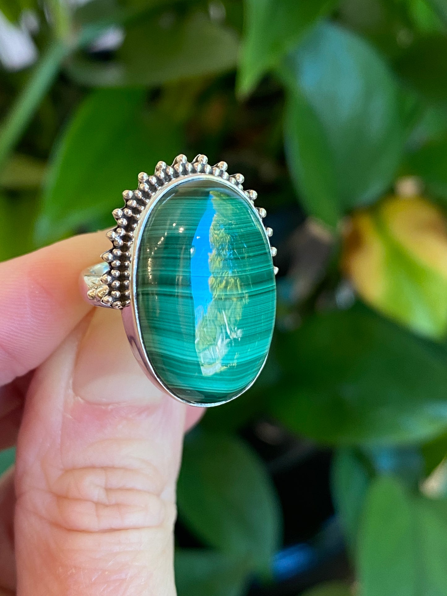 Malachite Ring, Size 5, Sterling Silver