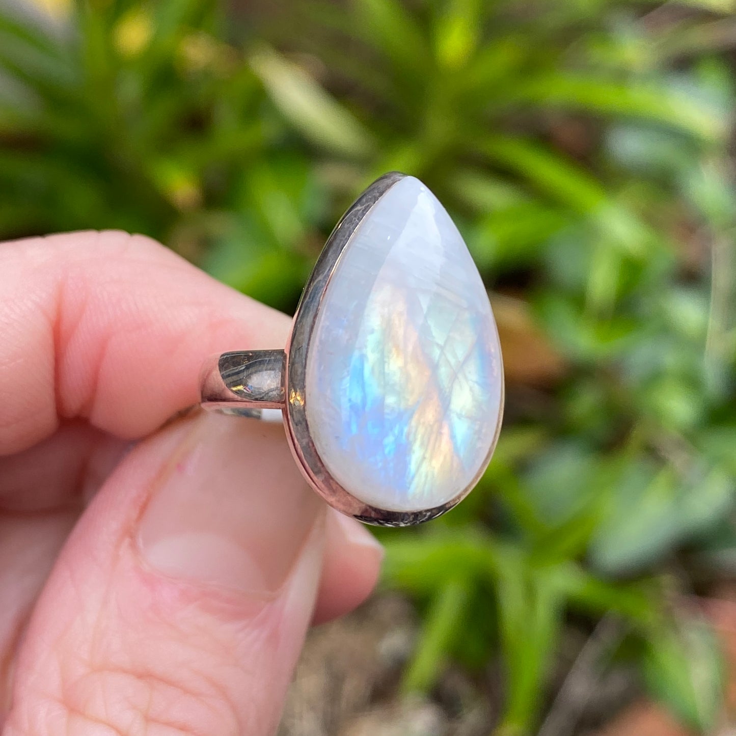 Rainbow Moonstone Ring, Size 7.5