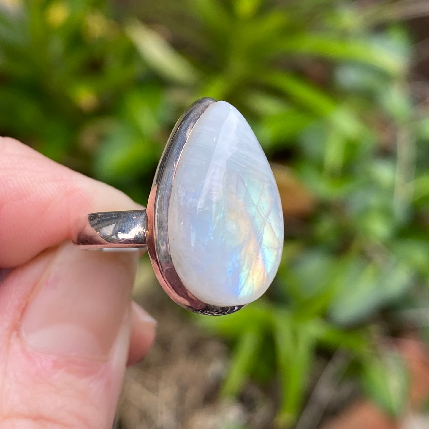 Rainbow Moonstone Ring, Size 7.5