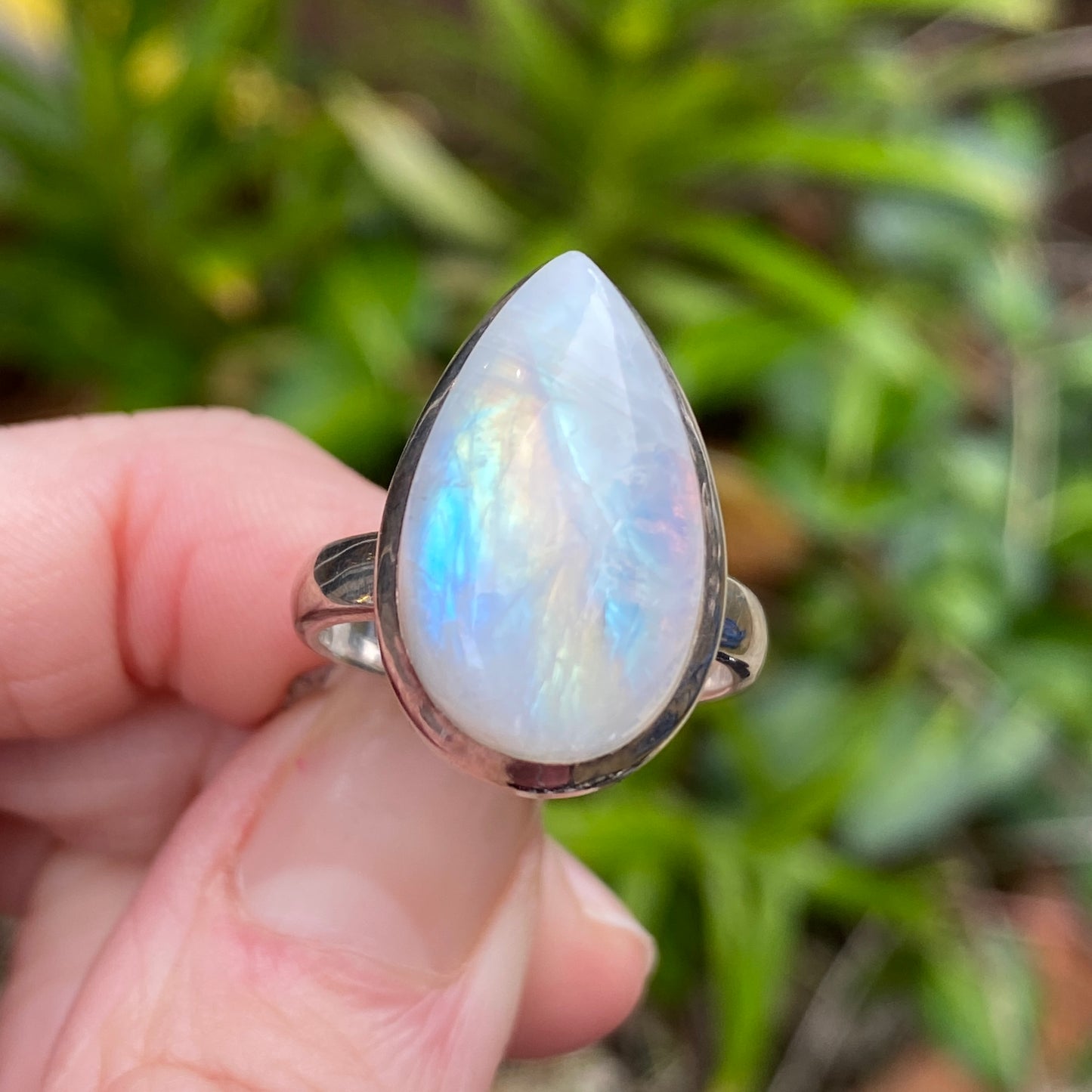 Rainbow Moonstone Ring, Size 7.5