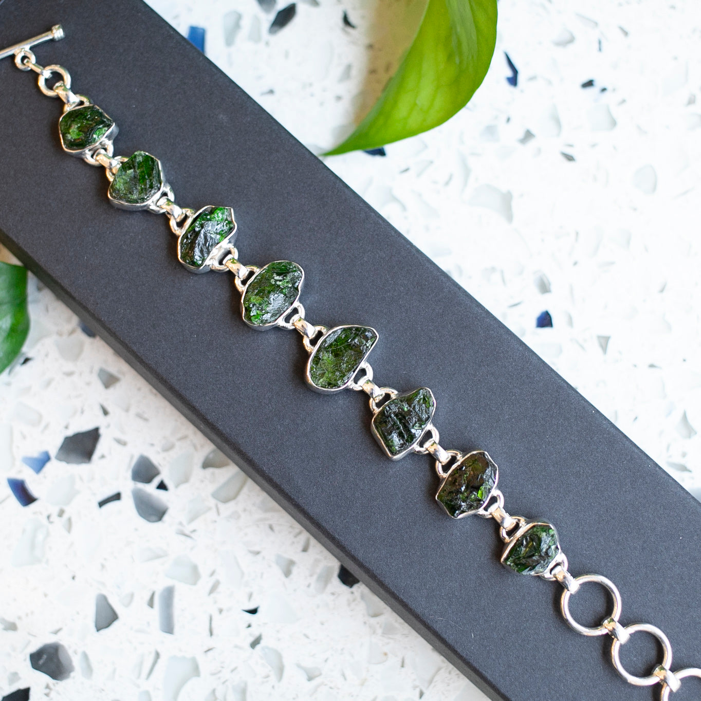 Raw Chrome Dioptase Bracelet, Sterling Silver
