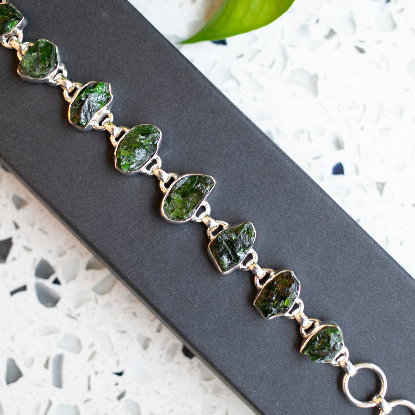 Raw Chrome Dioptase Bracelet, Sterling Silver