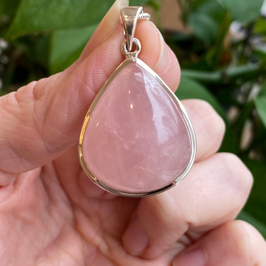 Gemmy Rose Quartz Pendant, Sterling Silver
