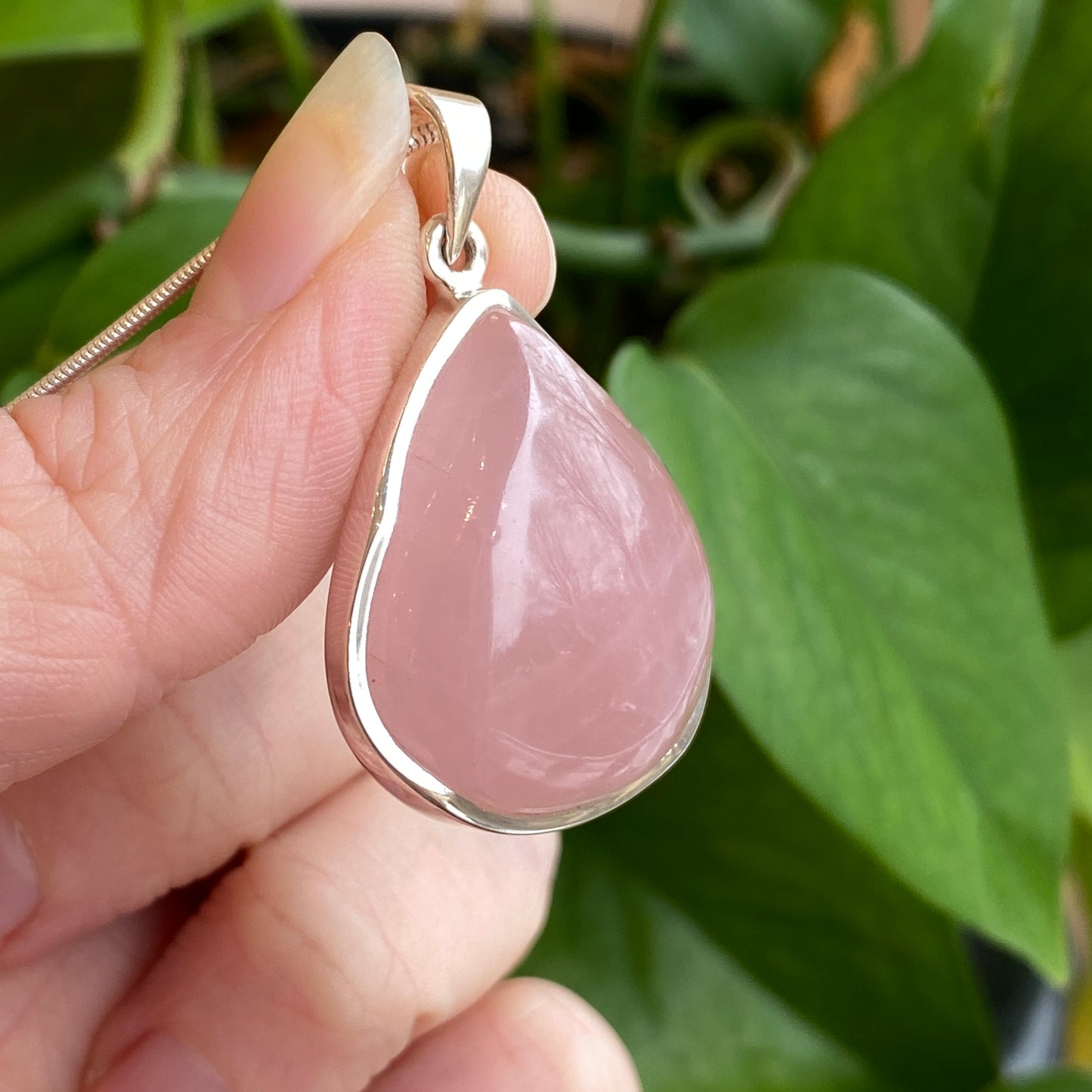 Gemmy Rose Quartz Pendant, Sterling Silver