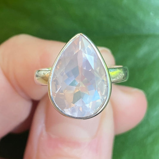 Faceted Rose Quartz Ring, Size 6, Sterling Silver
