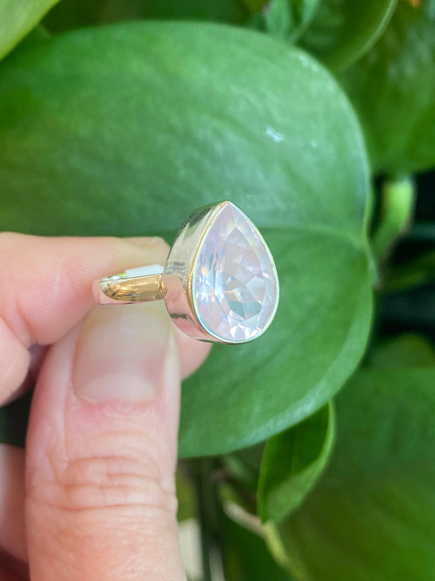 Faceted Rose Quartz Ring, Size 6, Sterling Silver