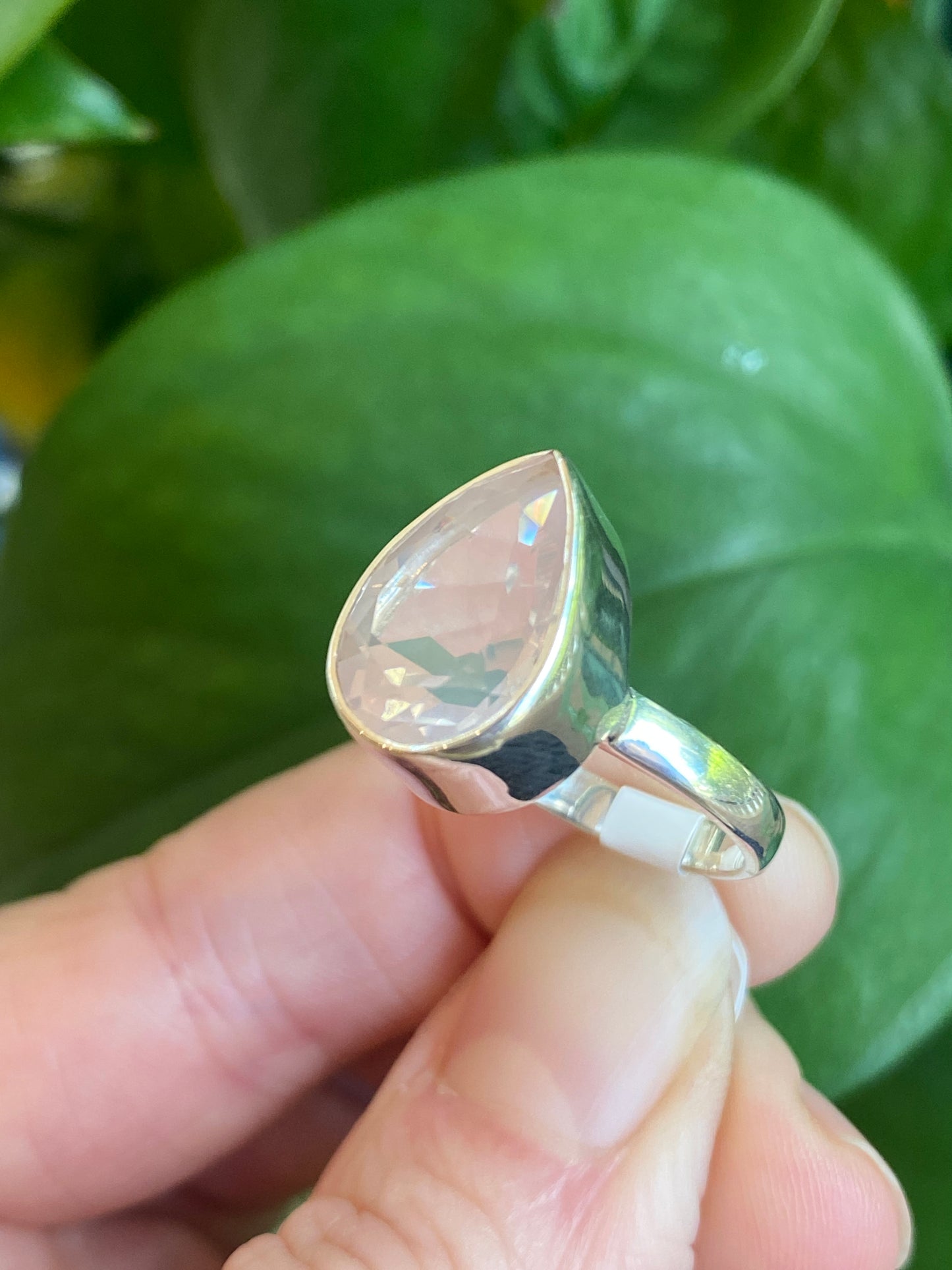 Faceted Rose Quartz Ring, Size 6, Sterling Silver