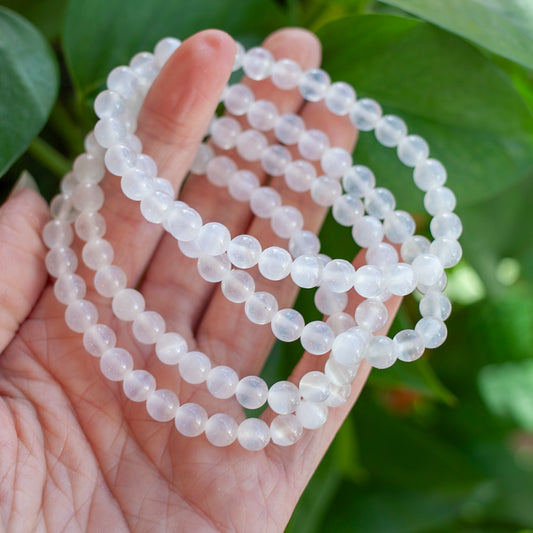 Selenite Bead Bracelet, 6mm