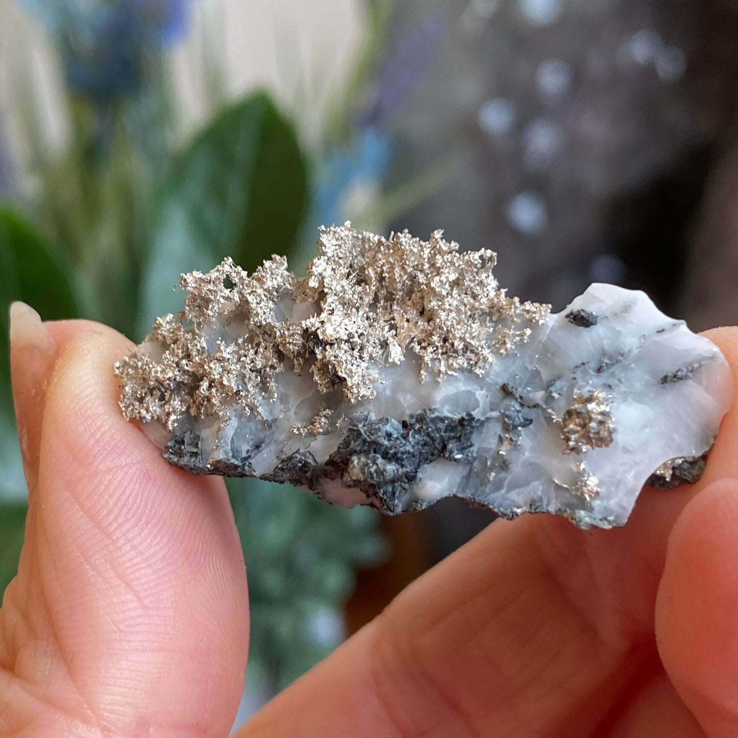 Native Silver on Calcite, Zgounder Morocco