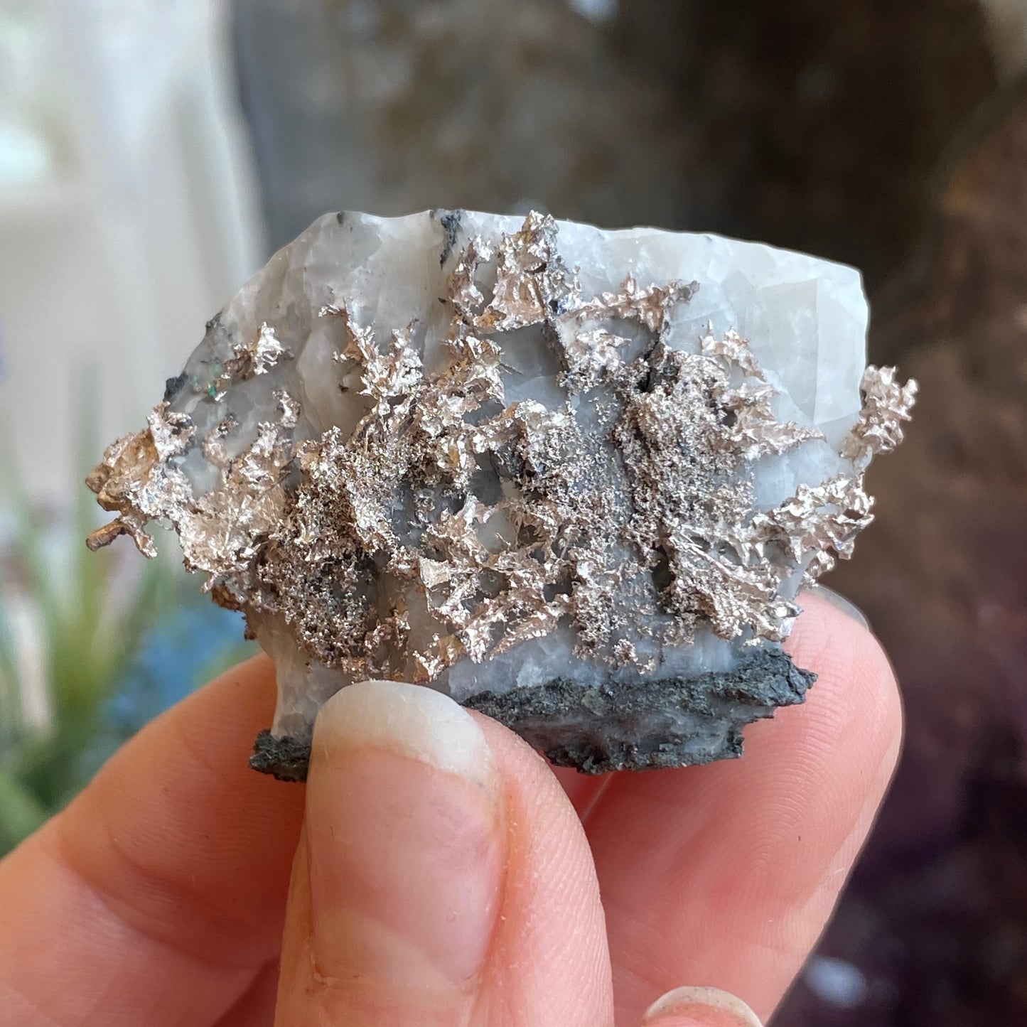 Native Silver on Calcite, Zgounder Morocco