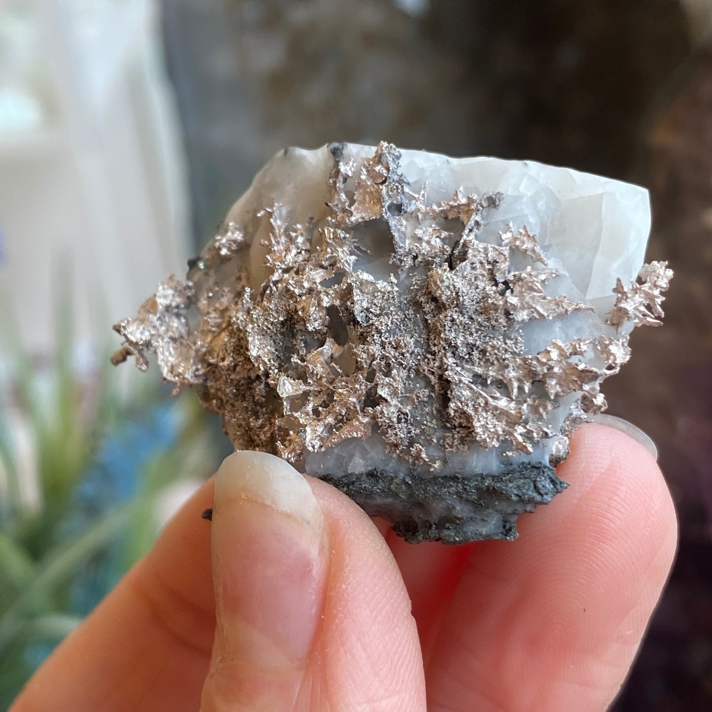 Native Silver on Calcite, Zgounder Morocco