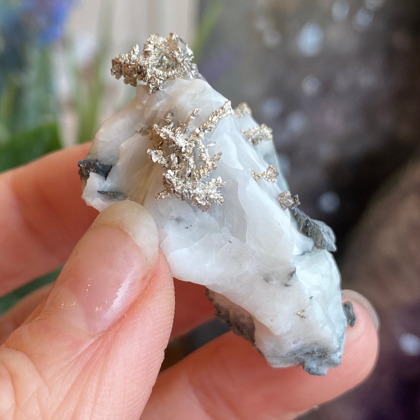 Native Silver on Calcite, Zgounder Morocco