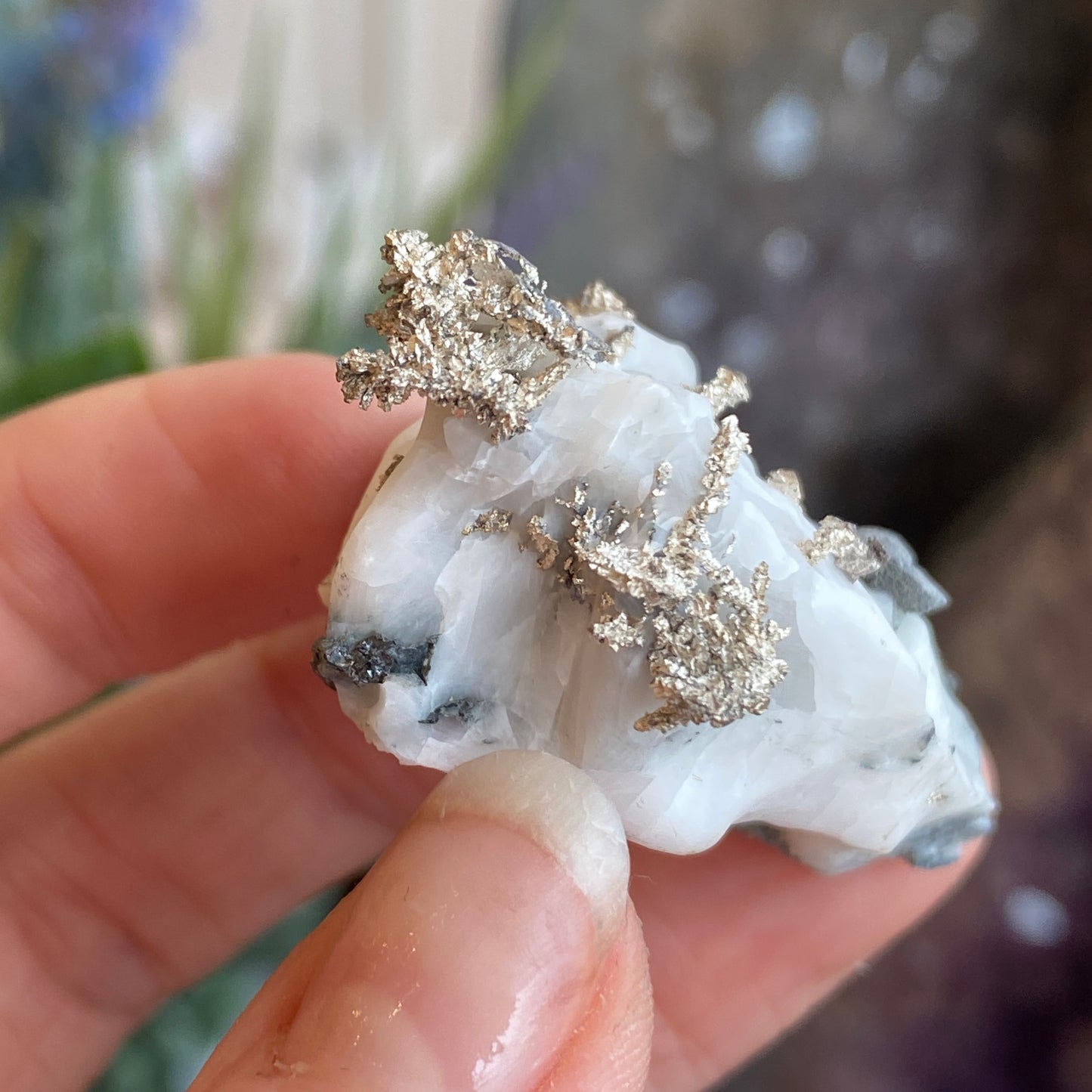 Native Silver on Calcite, Zgounder Morocco