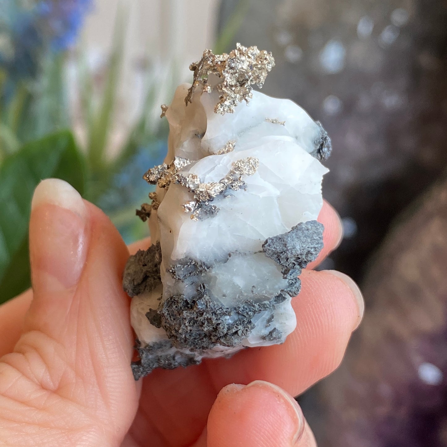 Native Silver on Calcite, Zgounder Morocco
