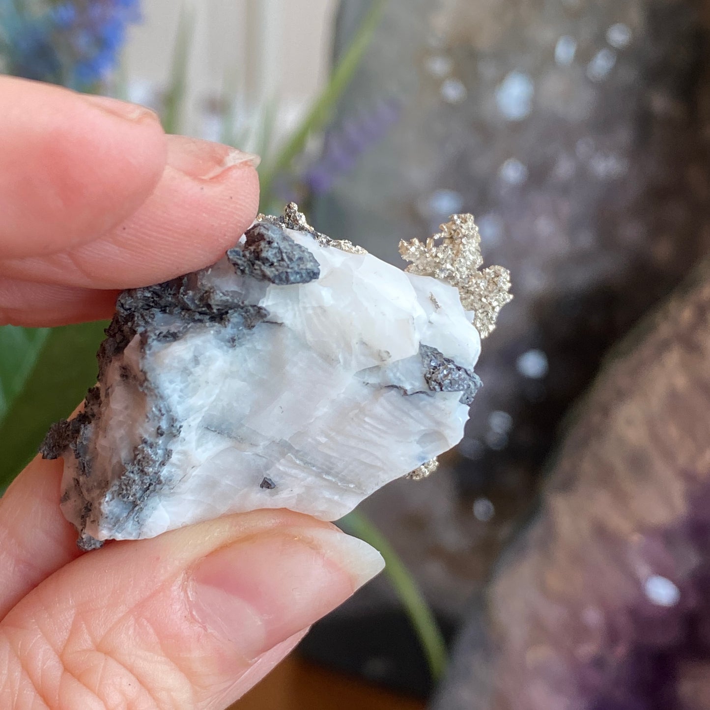 Native Silver on Calcite, Zgounder Morocco