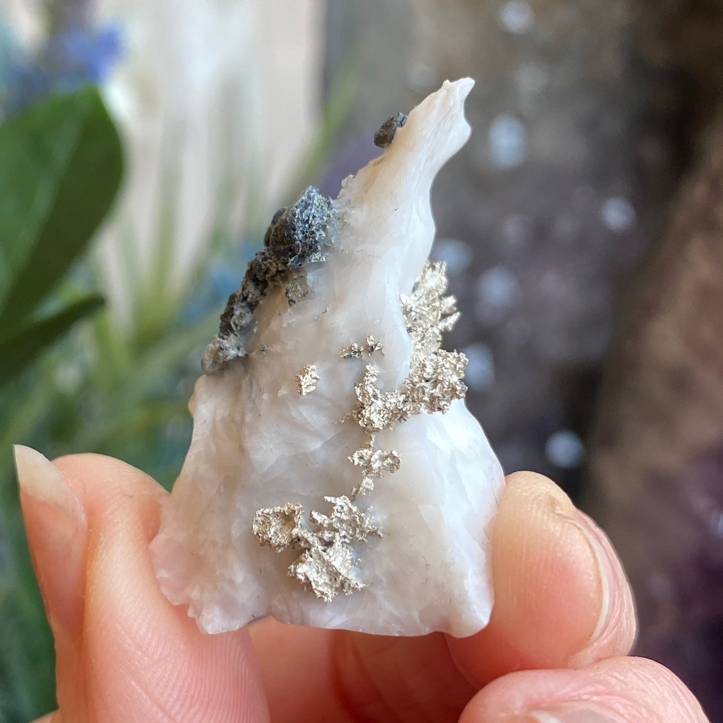 Native Silver on Calcite, Zgounder Morocco