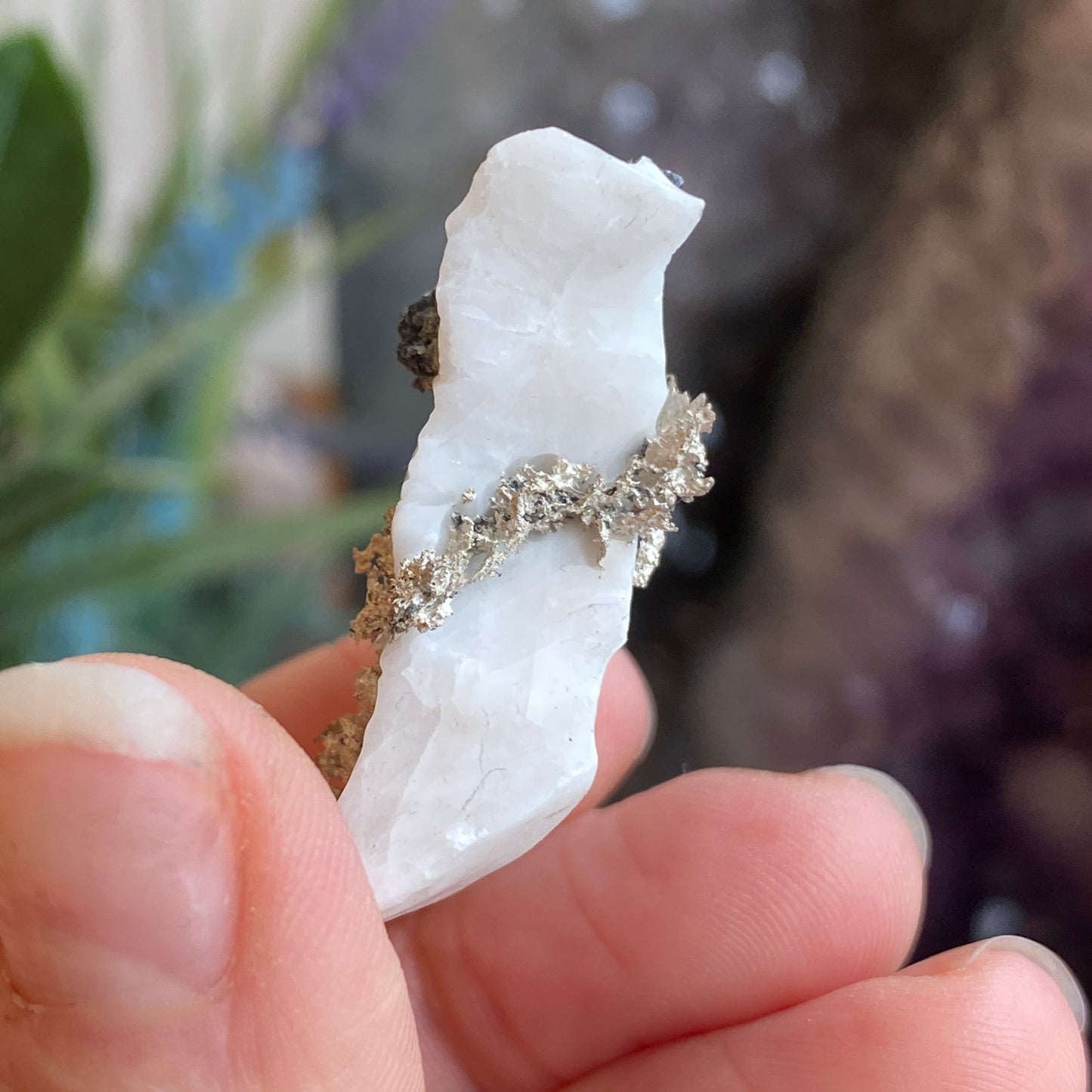 Native Silver on Calcite, Zgounder Morocco