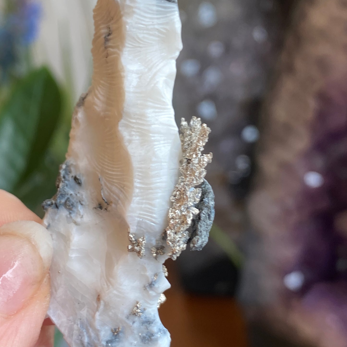 Native Silver on Calcite, Zgounder Morocco