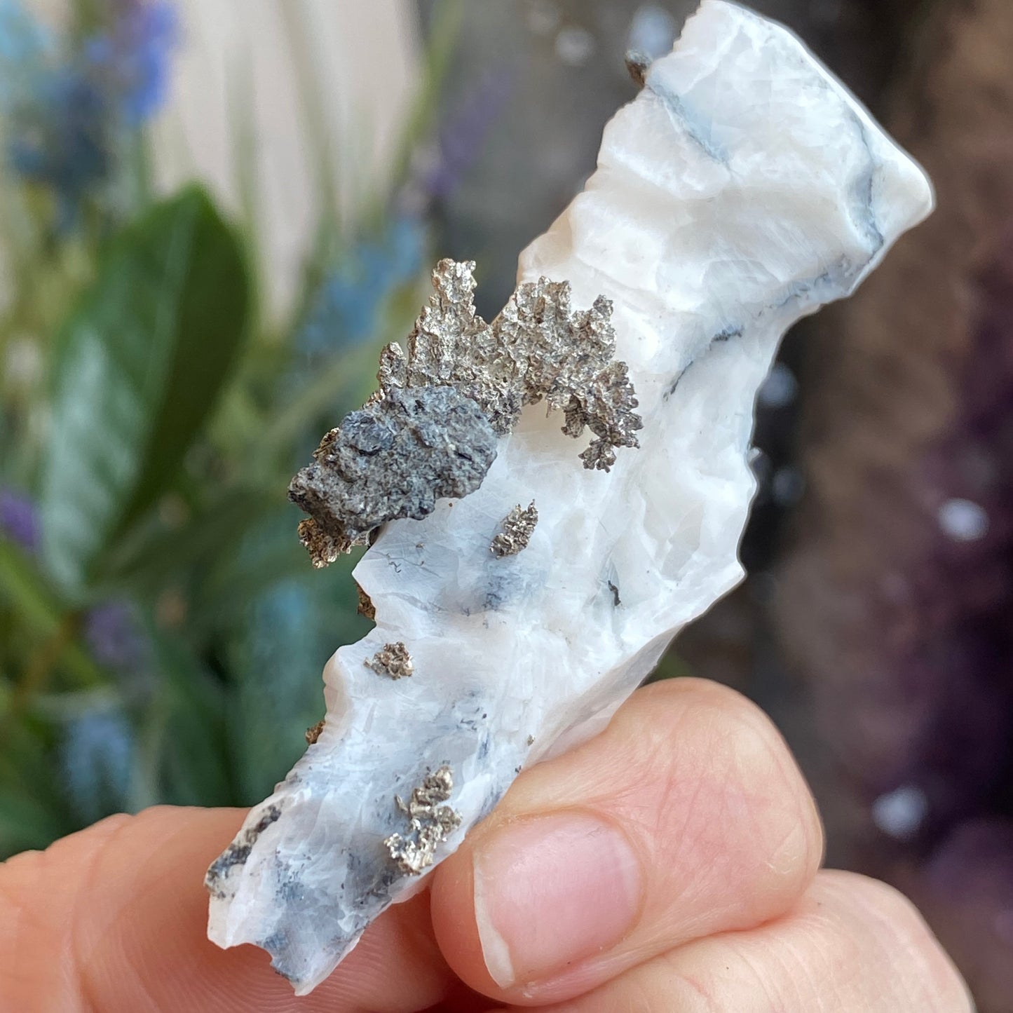 Native Silver on Calcite, Zgounder Morocco