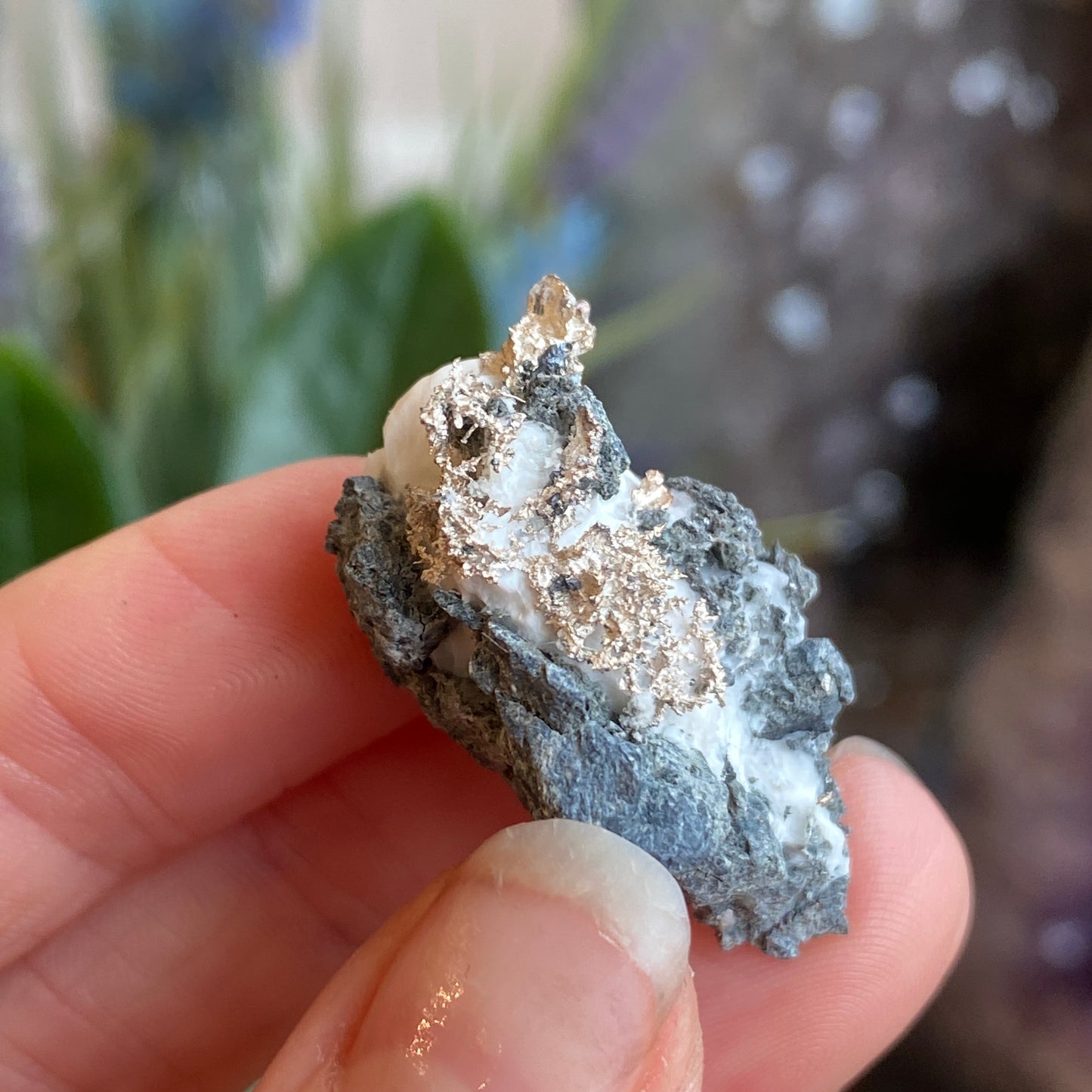 Native Silver on Calcite, Zgounder Morocco