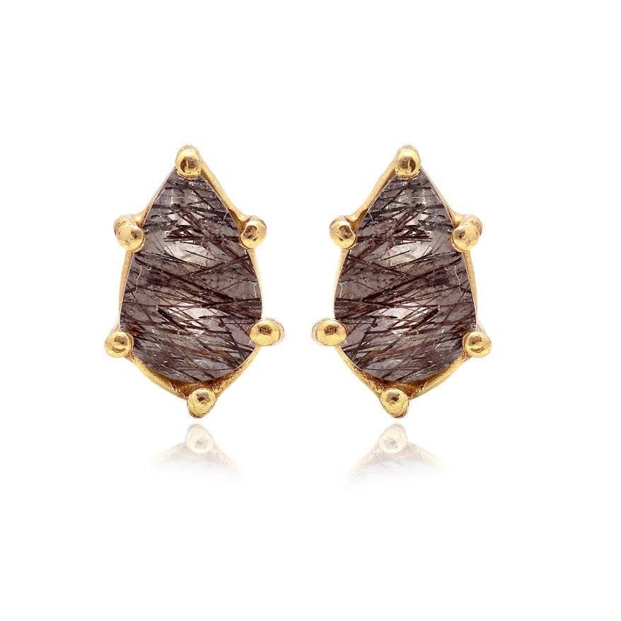 Tourmalated Quartz Earrings, Gold, Coming May 27th