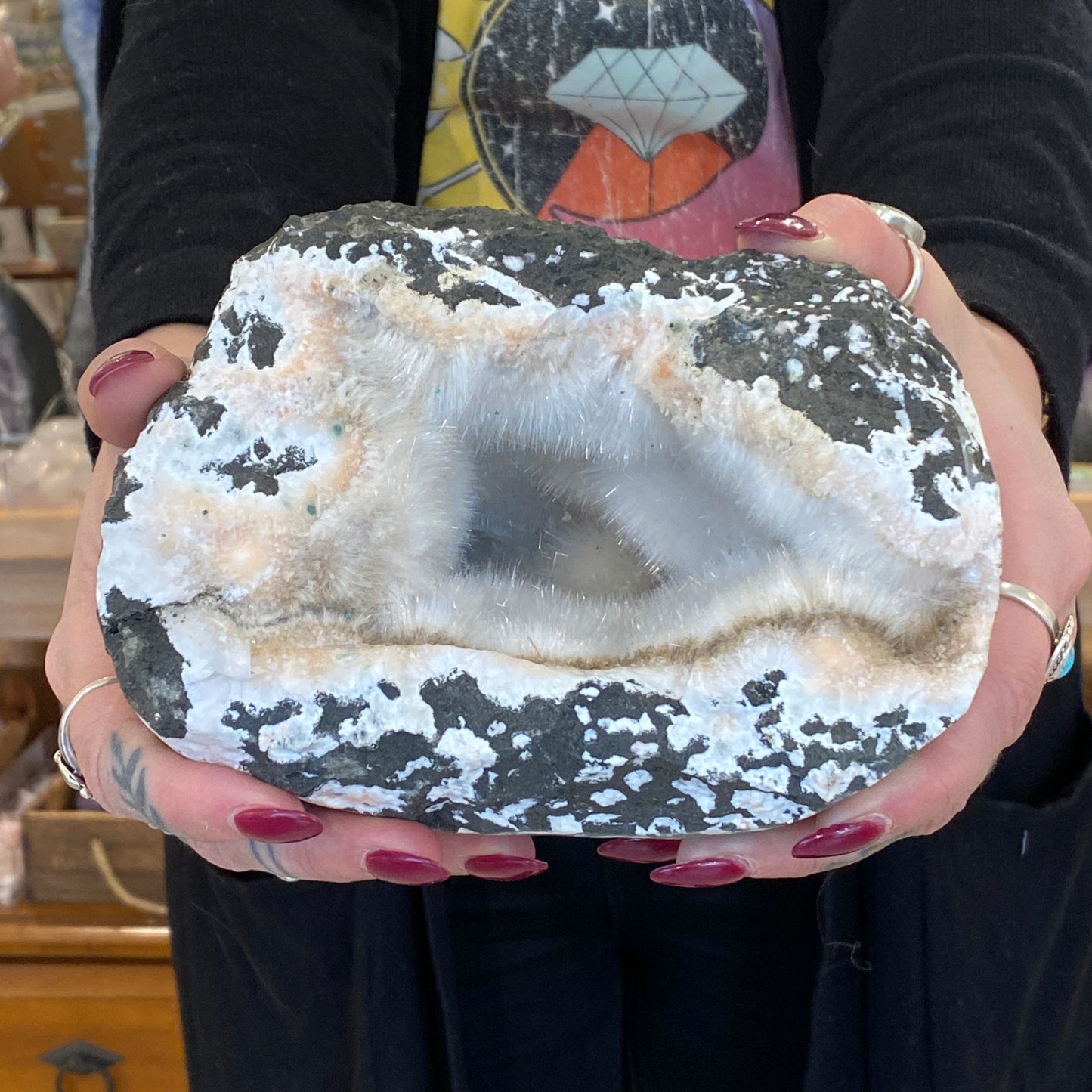 Museum Grade Okenite Geode, Okenite Over Gyrolite with Natrolite