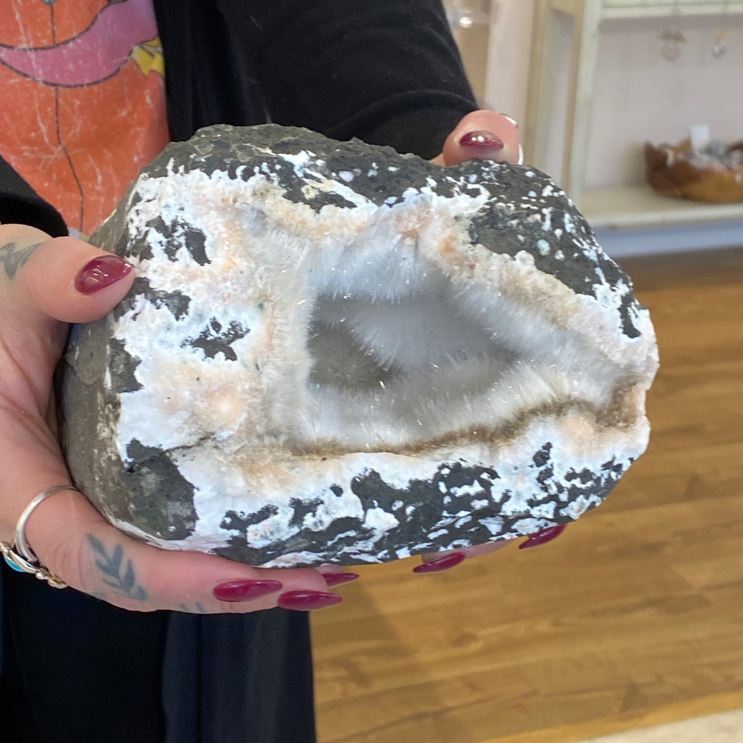Museum Grade Okenite Geode, Okenite Over Gyrolite with Natrolite