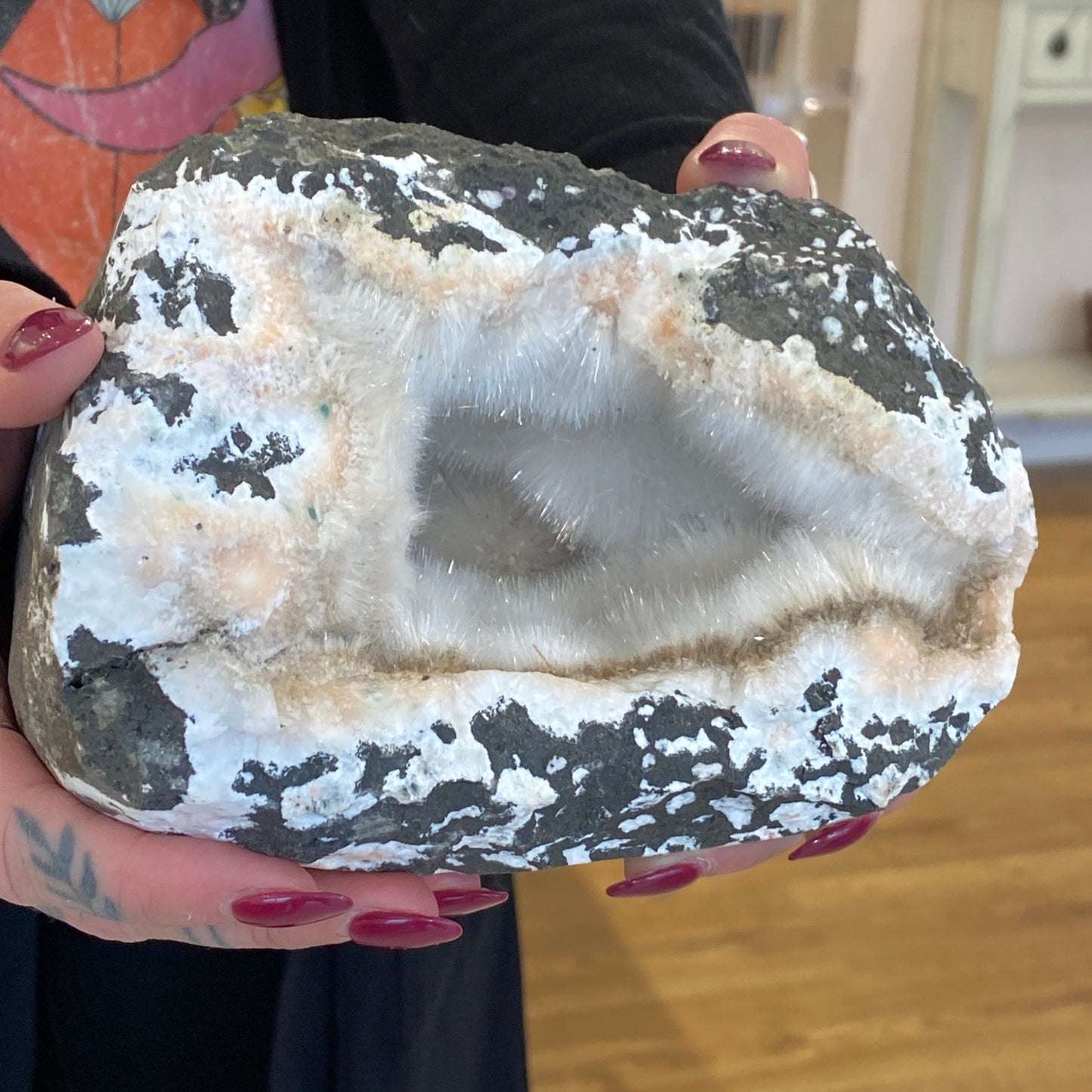 Museum Grade Okenite Geode, Okenite Over Gyrolite with Natrolite